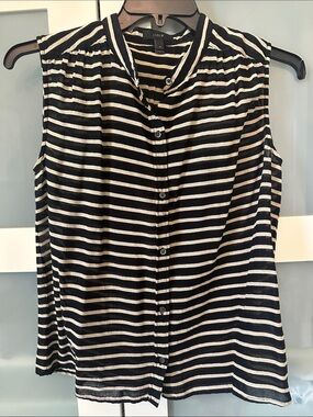 J. Crew Black and White Striped Sleeveless Button-Front Top